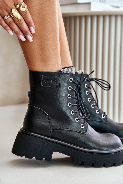 pašiltinti Oda Darbiniai kulkšnies batai Moteriškas su tviskančiomis akutėmis GOE OO2N4125 juodos spalvos pašiltinti Oda Darbiniai kulkšnies batai Moteriškas su tviskančiomis akutėmis GOE OO2N4125 juodos spalvos