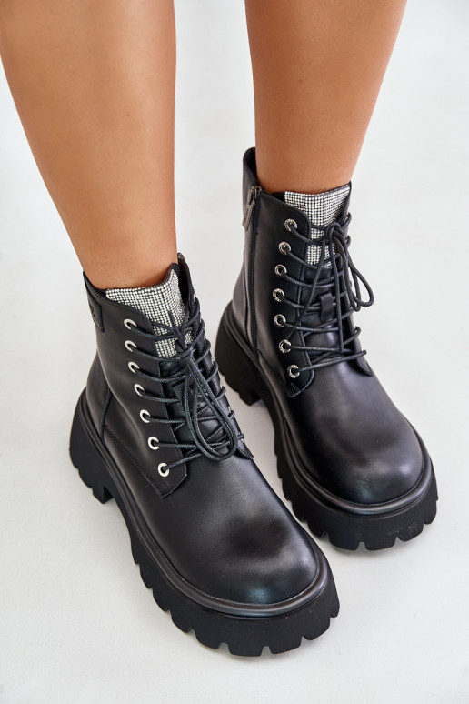 pašiltinti Oda Darbiniai kulkšnies batai Moteriškas su tviskančiomis akutėmis GOE OO2N4125 juodos spalvos pašiltinti Oda Darbiniai kulkšnies batai Moteriškas su tviskančiomis akutėmis GOE OO2N4125 juodos spalvos