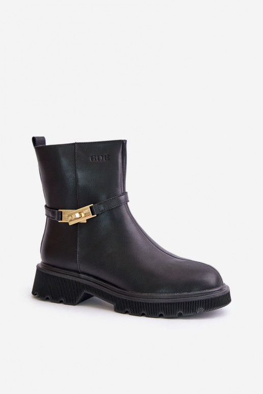 Oda Moteriški aulinukai su dirželiais pašiltinti GOE OO2N4150 juodos spalvos Oda Moteriški aulinukai su dirželiais pašiltinti GOE OO2N4150 juodos spalvos