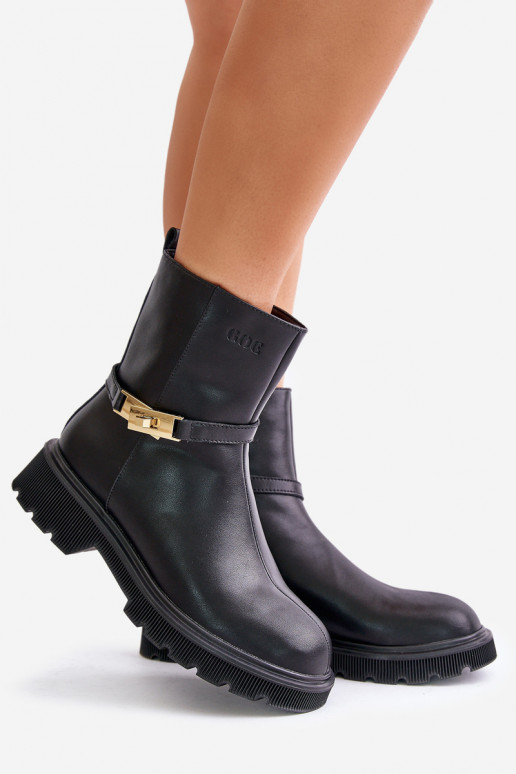 Oda Moteriški aulinukai su dirželiais pašiltinti GOE OO2N4150 juodos spalvos Oda Moteriški aulinukai su dirželiais pašiltinti GOE OO2N4150 juodos spalvos