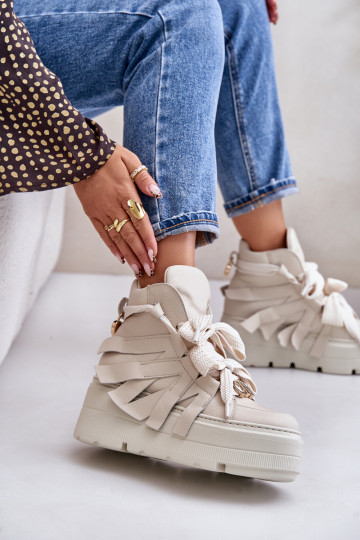 Oda Sneakers modelio batai Moteriškas su platforma CheBello 4561 smėlio spalvos