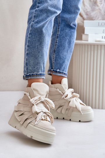 Oda Sneakers modelio batai Moteriškas su platforma CheBello 4561 smėlio spalvos 2