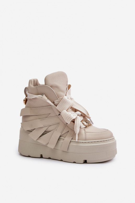 Oda Sneakers modelio batai Moteriškas su platforma CheBello 4561 smėlio spalvos