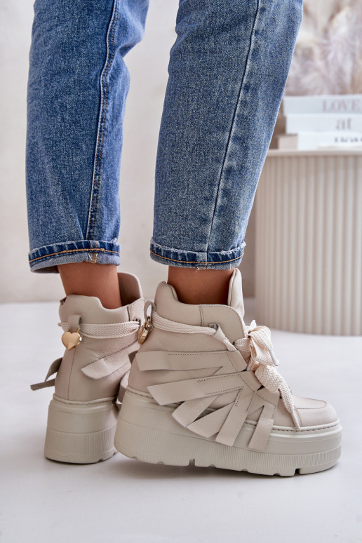 Oda Sneakers modelio batai Moteriškas su platforma CheBello 4561 smėlio spalvos
