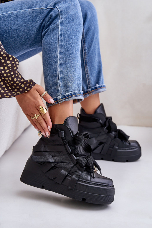 Oda Sneakers modelio batai Moteriškas su platforma CheBello 4561 juodos spalvos Oda Sneakers modelio batai Moteriškas su platforma CheBello 4561 juodos spalvos