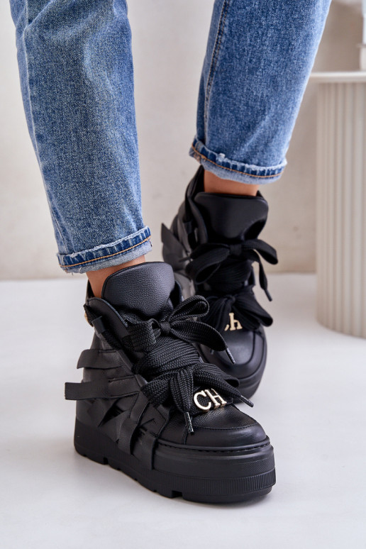 Oda Sneakers modelio batai Moteriškas su platforma CheBello 4561 juodos spalvos Oda Sneakers modelio batai Moteriškas su platforma CheBello 4561 juodos spalvos