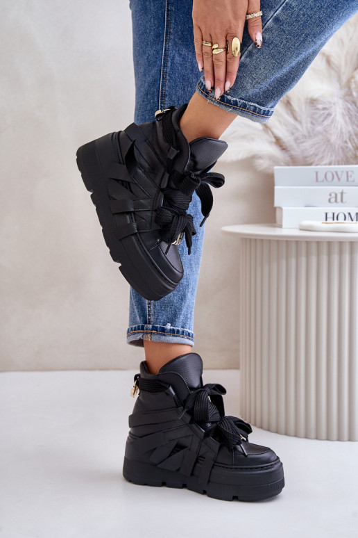 Oda Sneakers modelio batai Moteriškas su platforma CheBello 4561 juodos spalvos Oda Sneakers modelio batai Moteriškas su platforma CheBello 4561 juodos spalvos