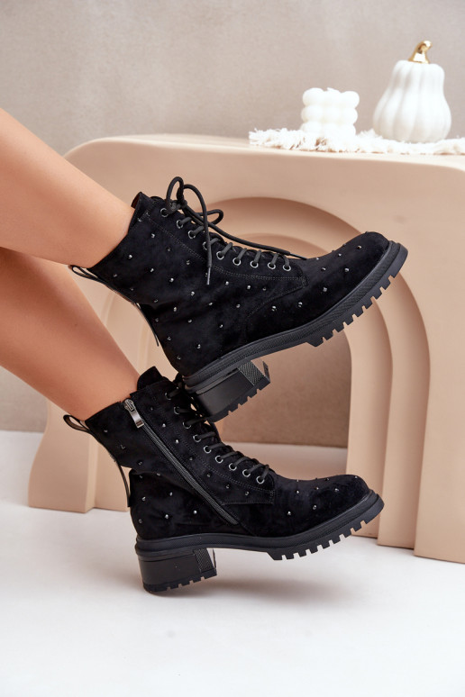 Dekoruotos Darbiniai kulkšnies batai Moteriškas pašiltinti D&A MR880-017 juodos spalvos Dekoruotos Darbiniai kulkšnies batai Moteriškas pašiltinti D&A MR880-017 juodos spalvos