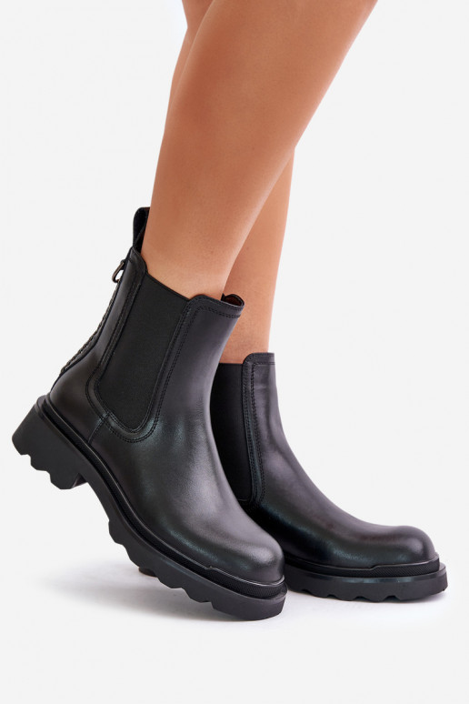 Oda stilingi aulinukai Su dekoratyvine grandinėle pašiltinti D&A JC42-86 juodos spalvos Oda stilingi aulinukai Su dekoratyvine grandinėle pašiltinti D&A JC42-86 juodos spalvos