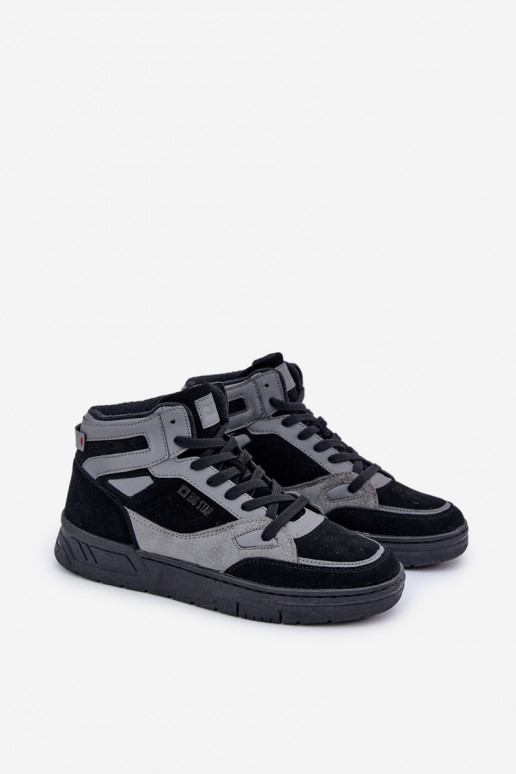 iš zomšos Sneakers modelio batai Vyriški Big Star OO174303 Hi-Poly System Juodos ir-pilkos spalvos