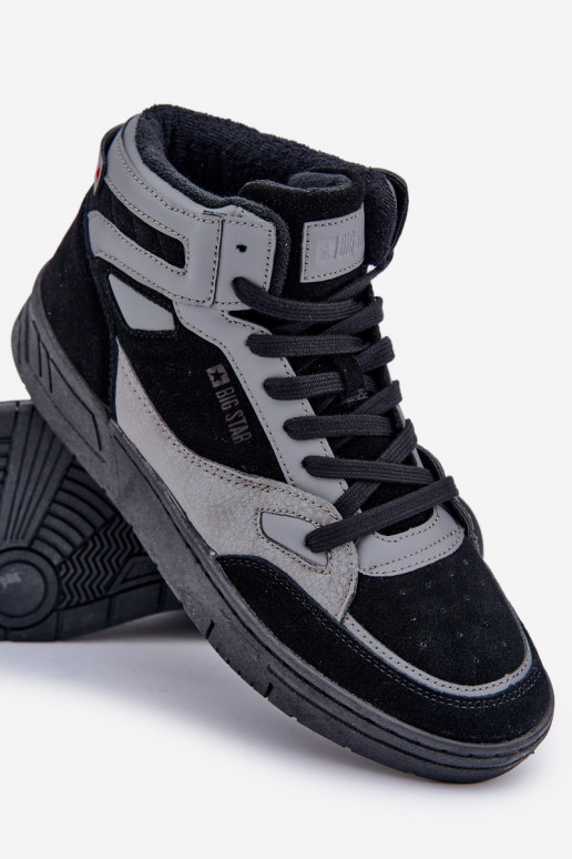 iš zomšos Sneakers modelio batai Vyriški Big Star OO174303 Hi-Poly System Juodos ir-pilkos spalvos