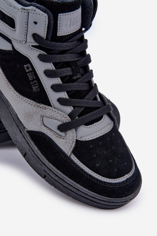 iš zomšos Sneakers modelio batai Vyriški Big Star OO174303 Hi-Poly System Juodos ir-pilkos spalvos
