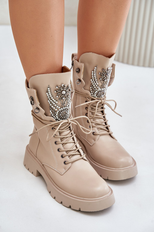 Eko Oda Darbiniai kulkšnies batai Su dekoracija pašiltinti D&A MR880-080 smėlio spalvos