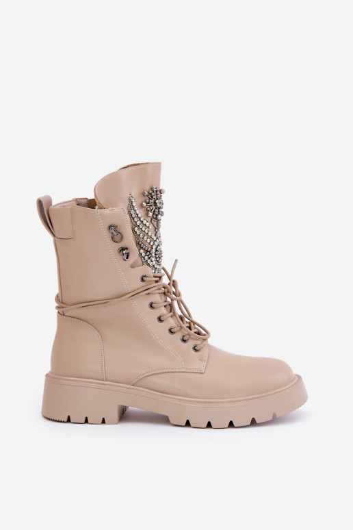Eko Oda Darbiniai kulkšnies batai Su dekoracija pašiltinti D&A MR880-080 smėlio spalvos