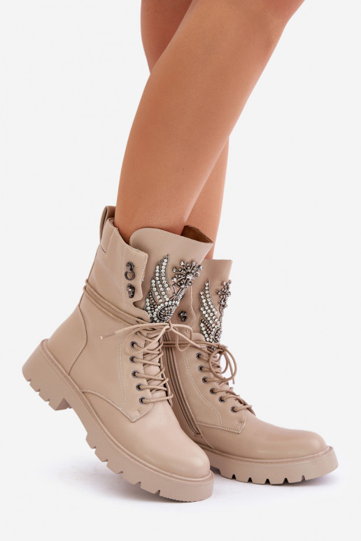 Eko Oda Darbiniai kulkšnies batai Su dekoracija pašiltinti D&A MR880-080 smėlio spalvos