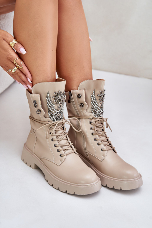 Eko Oda Darbiniai kulkšnies batai Su dekoracija pašiltinti D&A MR880-080 smėlio spalvos