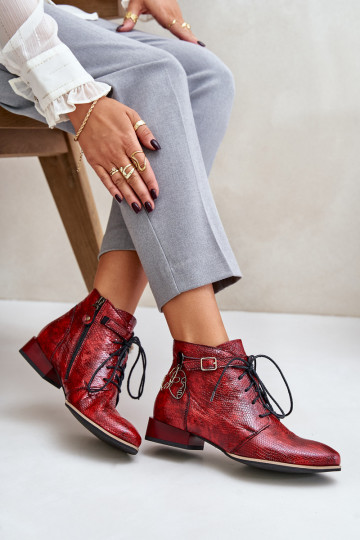 Moteriškas Oda su lako efektu Aulinukai Avalynė Tai turiciejka 5743A-08 raudonos spalvos