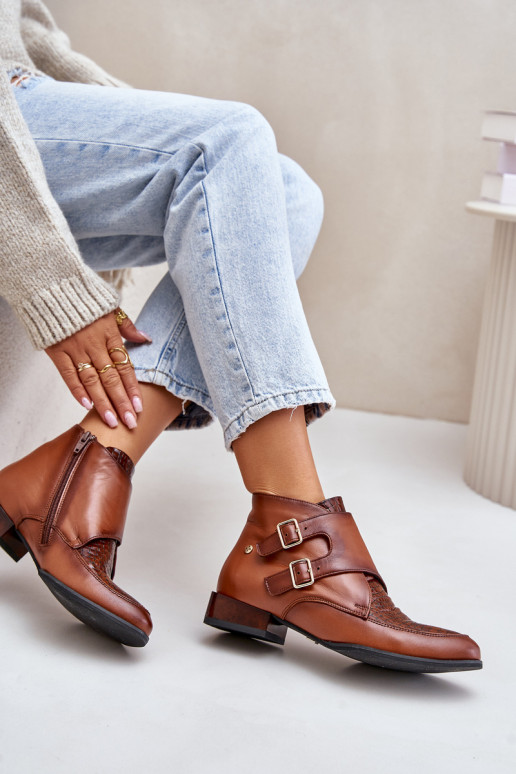 Oda Aulinukai Ant žemo kulno su sagtimis Tai turiciejka 06696-02 rudos spalvos Oda Aulinukai Ant žemo kulno su sagtimis Tai turiciejka 06696-02 rudos spalvos