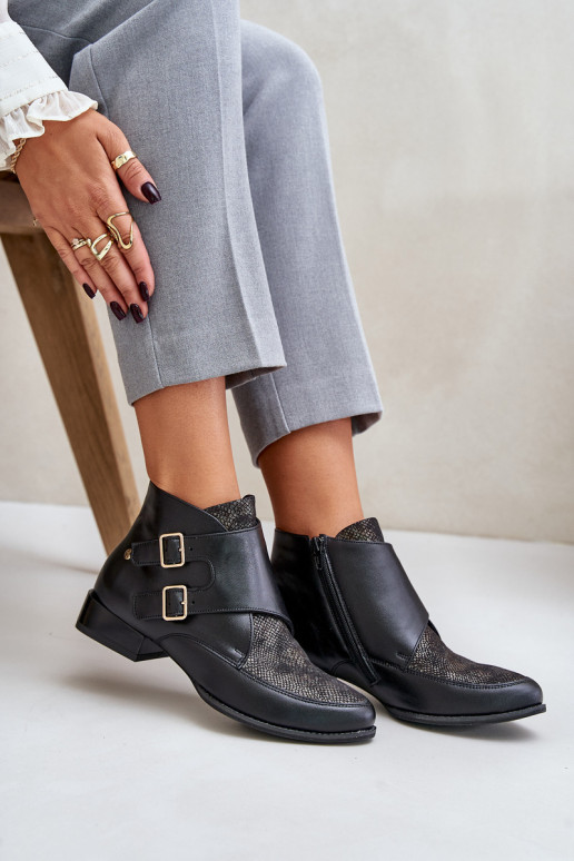 Oda Aulinukai Ant žemo kulno su sagtimis Tai turiciejka 06696-01 juodos spalvos Oda Aulinukai Ant žemo kulno su sagtimis Tai turiciejka 06696-01 juodos spalvos