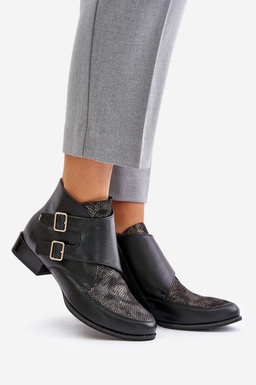 Oda Aulinukai Ant žemo kulno su sagtimis Tai turiciejka 06696-01 juodos spalvos Oda Aulinukai Ant žemo kulno su sagtimis Tai turiciejka 06696-01 juodos spalvos