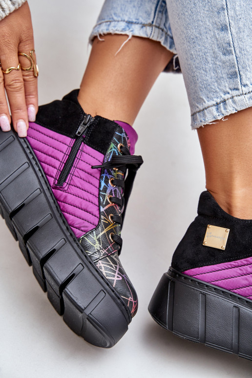 Oda Sneakers modelio batai su platforma Tai turiciejka 06767-15 rožinės spalvos Oda Sneakers modelio batai su platforma Tai turiciejka 06767-15 rožinės spalvos