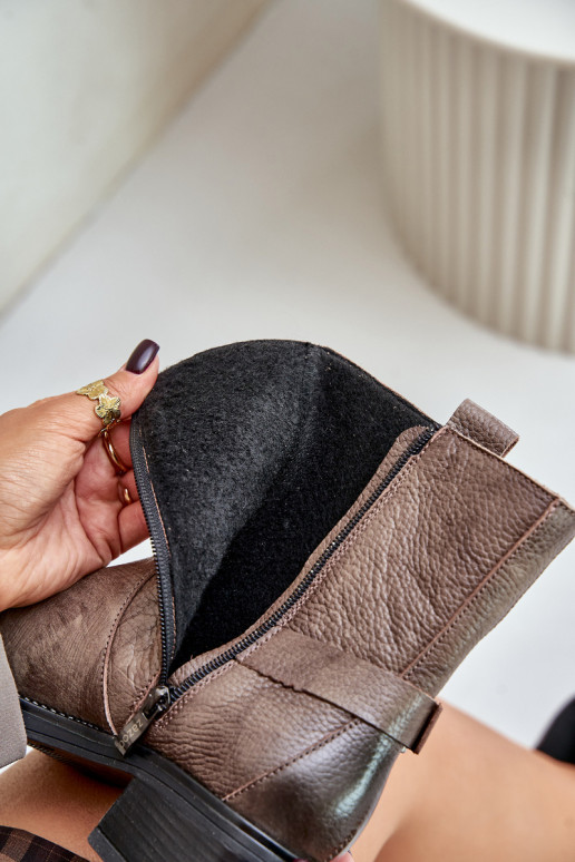 Zazoo 60480 Oda Aulinukai Ant žemo kulno pašiltinti rudos-pilkos spalvos Zazoo 60480 Oda Aulinukai Ant žemo kulno pašiltinti rudos-pilkos spalvos