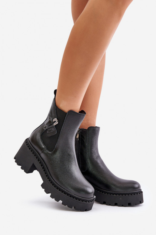 Zazoo 60490 Oda pašiltinti Aulinukai su ornamentais juodos spalvos Zazoo 60490 Oda pašiltinti Aulinukai su ornamentais juodos spalvos