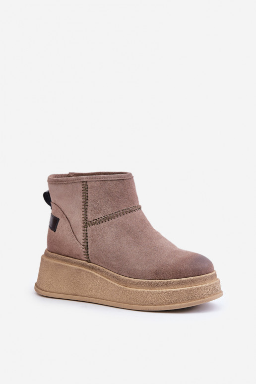 Oda iš zomšos sniego batai Aulinukai su platforma I Koturnie Tai turiciejka 06769-02 tamsiai rudos spalvos Oda iš zomšos sniego batai Aulinukai su platforma I Koturnie Tai turiciejka 06769-02 tamsiai rudos spalvos