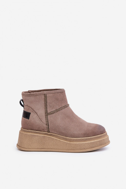 Oda iš zomšos sniego batai Aulinukai su platforma I Koturnie Tai turiciejka 06769-02 tamsiai rudos spalvos Oda iš zomšos sniego batai Aulinukai su platforma I Koturnie Tai turiciejka 06769-02 tamsiai rudos spalvos