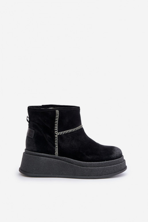 Oda iš zomšos sniego batai Aulinukai su platforma I Koturnie Tai turiciejka 06769-01 juodos spalvos Oda iš zomšos sniego batai Aulinukai su platforma I Koturnie Tai turiciejka 06769-01 juodos spalvos