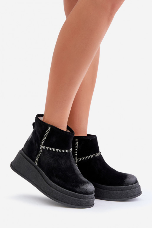 Oda iš zomšos sniego batai Aulinukai su platforma I Koturnie Tai turiciejka 06769-01 juodos spalvos Oda iš zomšos sniego batai Aulinukai su platforma I Koturnie Tai turiciejka 06769-01 juodos spalvos