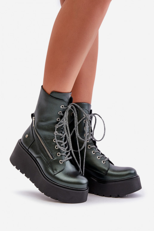 Oda Darbiniai kulkšnies batai su platforma I Koturnie Tai turiciejka 06676-09 žalios spalvos