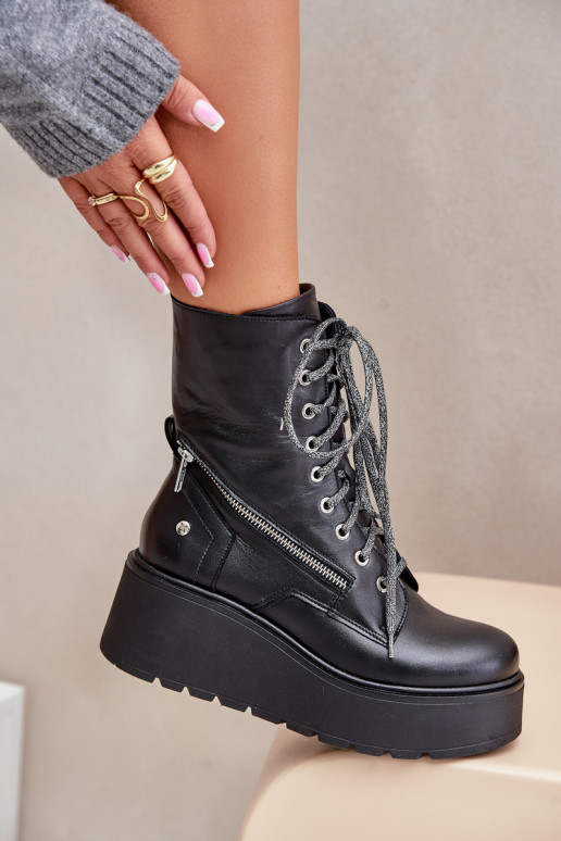 Oda Darbiniai kulkšnies batai su platforma I Koturnie Tai turiciejka 06676-01 juodos spalvos Oda Darbiniai kulkšnies batai su platforma I Koturnie Tai turiciejka 06676-01 juodos spalvos