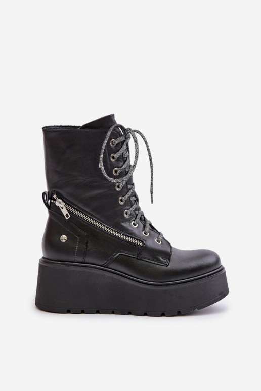 Oda Darbiniai kulkšnies batai su platforma I Koturnie Tai turiciejka 06676-01 juodos spalvos Oda Darbiniai kulkšnies batai su platforma I Koturnie Tai turiciejka 06676-01 juodos spalvos