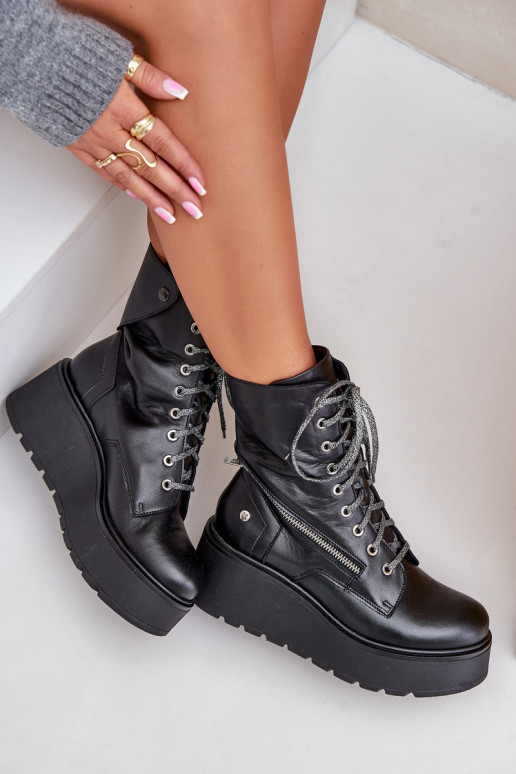 Oda Darbiniai kulkšnies batai su platforma I Koturnie Tai turiciejka 06676-01 juodos spalvos Oda Darbiniai kulkšnies batai su platforma I Koturnie Tai turiciejka 06676-01 juodos spalvos