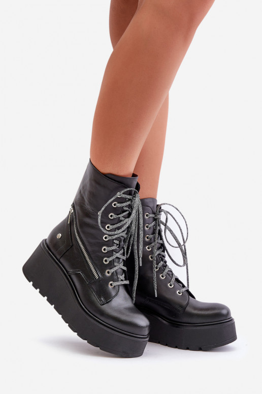 Oda Darbiniai kulkšnies batai su platforma I Koturnie Tai turiciejka 06676-01 juodos spalvos Oda Darbiniai kulkšnies batai su platforma I Koturnie Tai turiciejka 06676-01 juodos spalvos