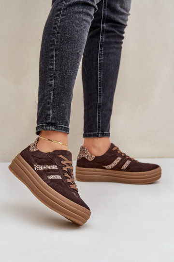 Zazoo N1176 iš zomšos Sneakers modelio batai su platforma su leopardo kailio raštais CzekoladoĮe 2