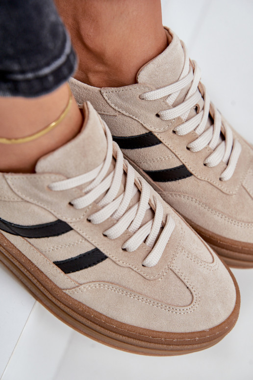 Zazoo N1176 iš zomšos Sneakers modelio batai su platforma smėlio spalvos Zazoo N1176 iš zomšos Sneakers modelio batai su platforma smėlio spalvos