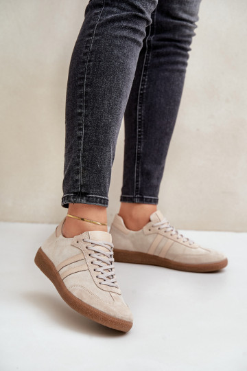 Zazoo N1068 iš zomšos Žemas Sneakers modelio batai Moteriškas smėlio spalvos