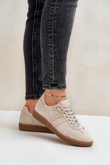 Zazoo N1068 iš zomšos Žemas Sneakers modelio batai Moteriškas smėlio spalvos 2