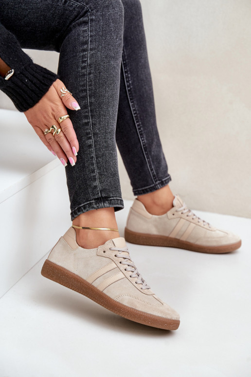 Zazoo N1068 iš zomšos Žemas Sneakers modelio batai Moteriškas smėlio spalvos Zazoo N1068 iš zomšos Žemas Sneakers modelio batai Moteriškas smėlio spalvos