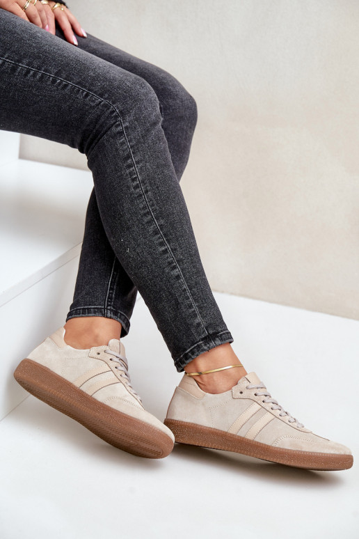 Zazoo N1068 iš zomšos Žemas Sneakers modelio batai Moteriškas smėlio spalvos Zazoo N1068 iš zomšos Žemas Sneakers modelio batai Moteriškas smėlio spalvos