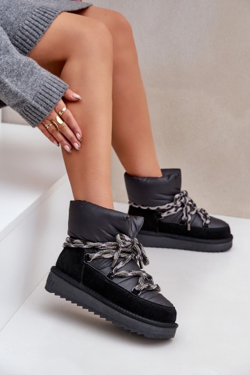 iš zomšos sniego batai MoteriškassuGrubym Suvarstymasm D.Franklin DFSH375003 juodos spalvos