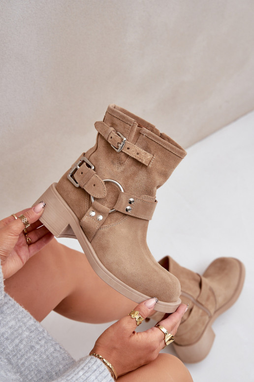 Zomšiniai batai Moteriškas Ant žemo kulno Klocku su juostelėmis Zazoo 3644 smėlio spalvos Zomšiniai batai Moteriškas Ant žemo kulno Klocku su juostelėmis Zazoo 3644 smėlio spalvos