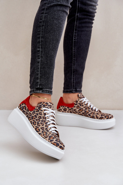 Oda Sneakers modelio batai su platforma su leopardo kailio raštais Zazoo 3346 rudos-raudonos spalvos Oda Sneakers modelio batai su platforma su leopardo kailio raštais Zazoo 3346 rudos-raudonos spalvos