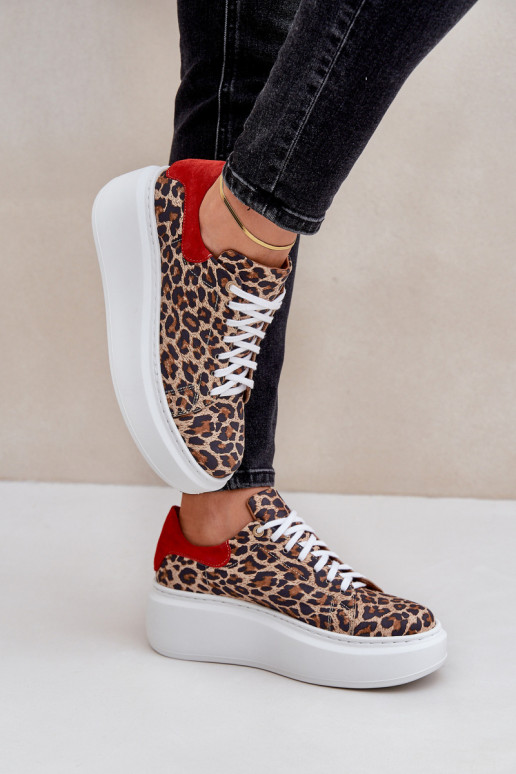 Oda Sneakers modelio batai su platforma su leopardo kailio raštais Zazoo 3346 rudos-raudonos spalvos Oda Sneakers modelio batai su platforma su leopardo kailio raštais Zazoo 3346 rudos-raudonos spalvos
