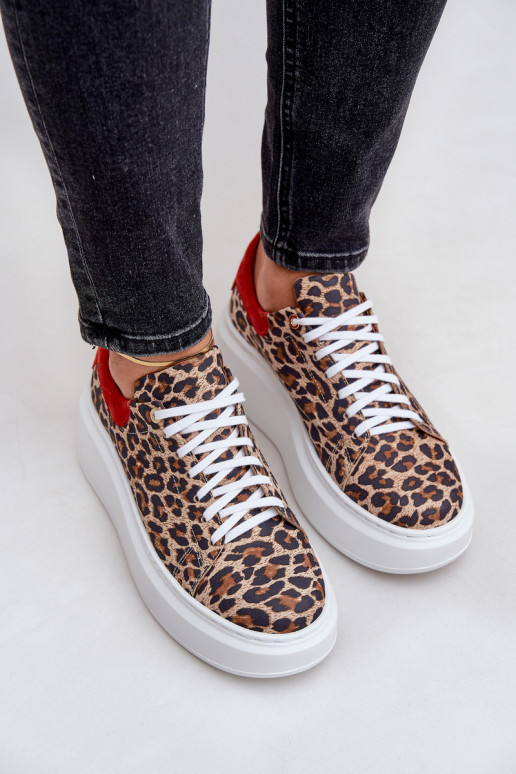 Oda Sneakers modelio batai su platforma su leopardo kailio raštais Zazoo 3346 rudos-raudonos spalvos Oda Sneakers modelio batai su platforma su leopardo kailio raštais Zazoo 3346 rudos-raudonos spalvos