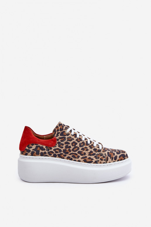 Oda Sneakers modelio batai su platforma su leopardo kailio raštais Zazoo 3346 rudos-raudonos spalvos Oda Sneakers modelio batai su platforma su leopardo kailio raštais Zazoo 3346 rudos-raudonos spalvos