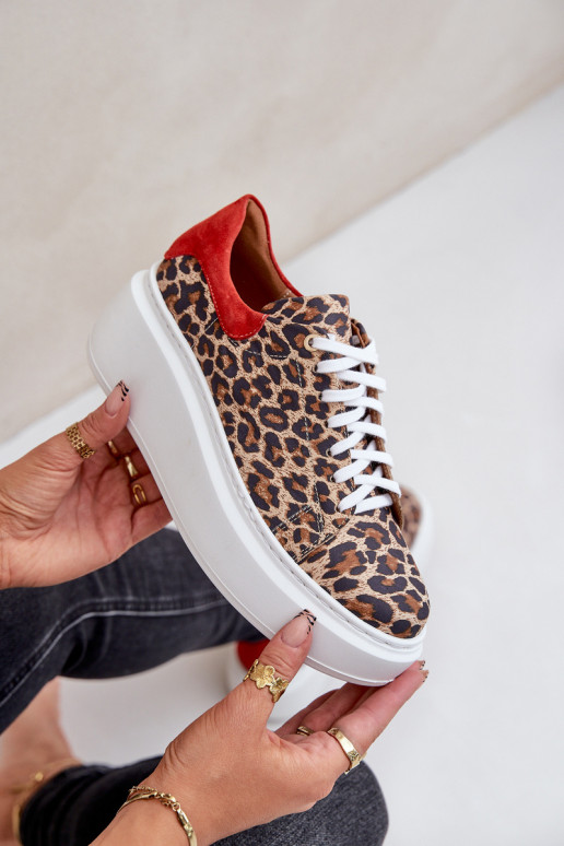 Oda Sneakers modelio batai su platforma su leopardo kailio raštais Zazoo 3346 rudos-raudonos spalvos Oda Sneakers modelio batai su platforma su leopardo kailio raštais Zazoo 3346 rudos-raudonos spalvos
