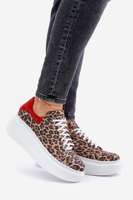 Oda Sneakers modelio batai su platforma su leopardo kailio raštais Zazoo 3346 rudos-raudonos spalvos Oda Sneakers modelio batai su platforma su leopardo kailio raštais Zazoo 3346 rudos-raudonos spalvos